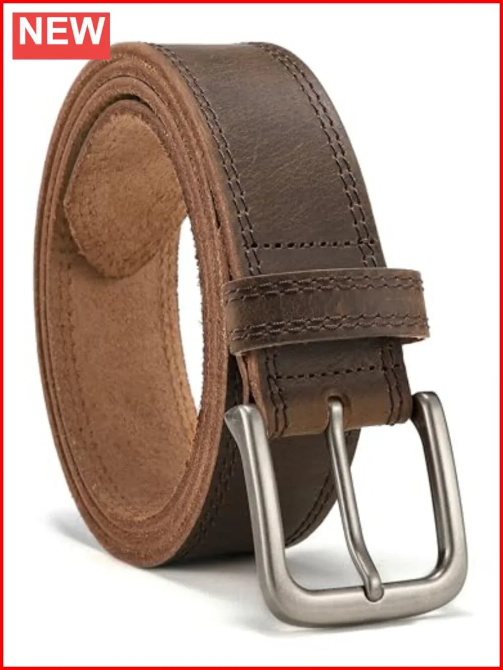 Men's Full-Grain Leather Belt with Solid Buckle - Handmade Casual Dress Belt